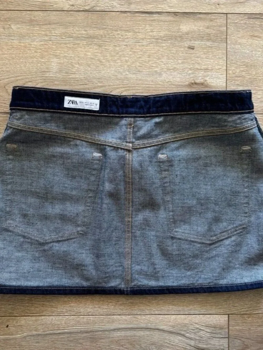 ZARA Cotton Dark Denim Button Front Silver Hardware Mini Skirt Size X-Large NWT